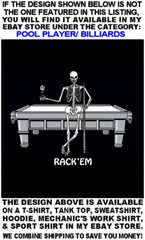 BE AFRAID BE VERY AFRAID Skull Skeleton Girl Billiards Pool Player T-shirt