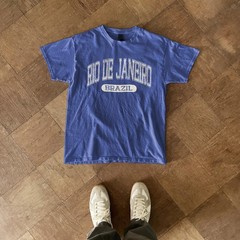 Rio de Janeiro Brazil Vintage College Font Summer Travel Blue Tee, T-Shirt