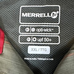 Merrell Mens 2XL Gray Performance Button Down Short Sleeve With Red Accents
