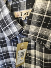 .= Foxfire Medium Men Shirt Button Down Plaid Black 301-92 Front Pockets NEW