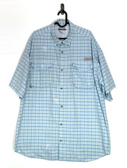 Columbia PFG Fishing Shirt Men XXL Blue Plaid Vented Short Sleeve Outdoor Cotton