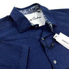 Robert Graham Solid Paisley Short Sleeve Seersucker Stretch Sport Shirt 3XL