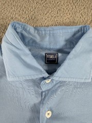 Fedeli Dress Shirt Mens 16.5 42 Blue Cotton Stretch Long Sleeve Made in Italy