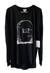 Lularoe RIP Headstone Medium Hudson Long Sleeve Halloween White & Black New!