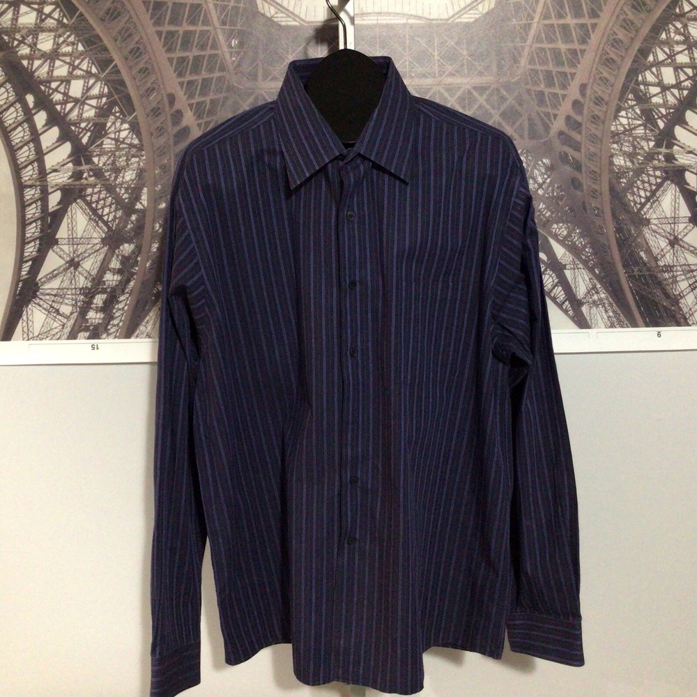 Calvin Klein Blue Striped Cottton Long Sleeve Button Front Pocket Shirt XL