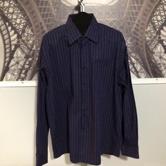Calvin Klein Blue Striped Cottton Long Sleeve Button Front Pocket Shirt XL