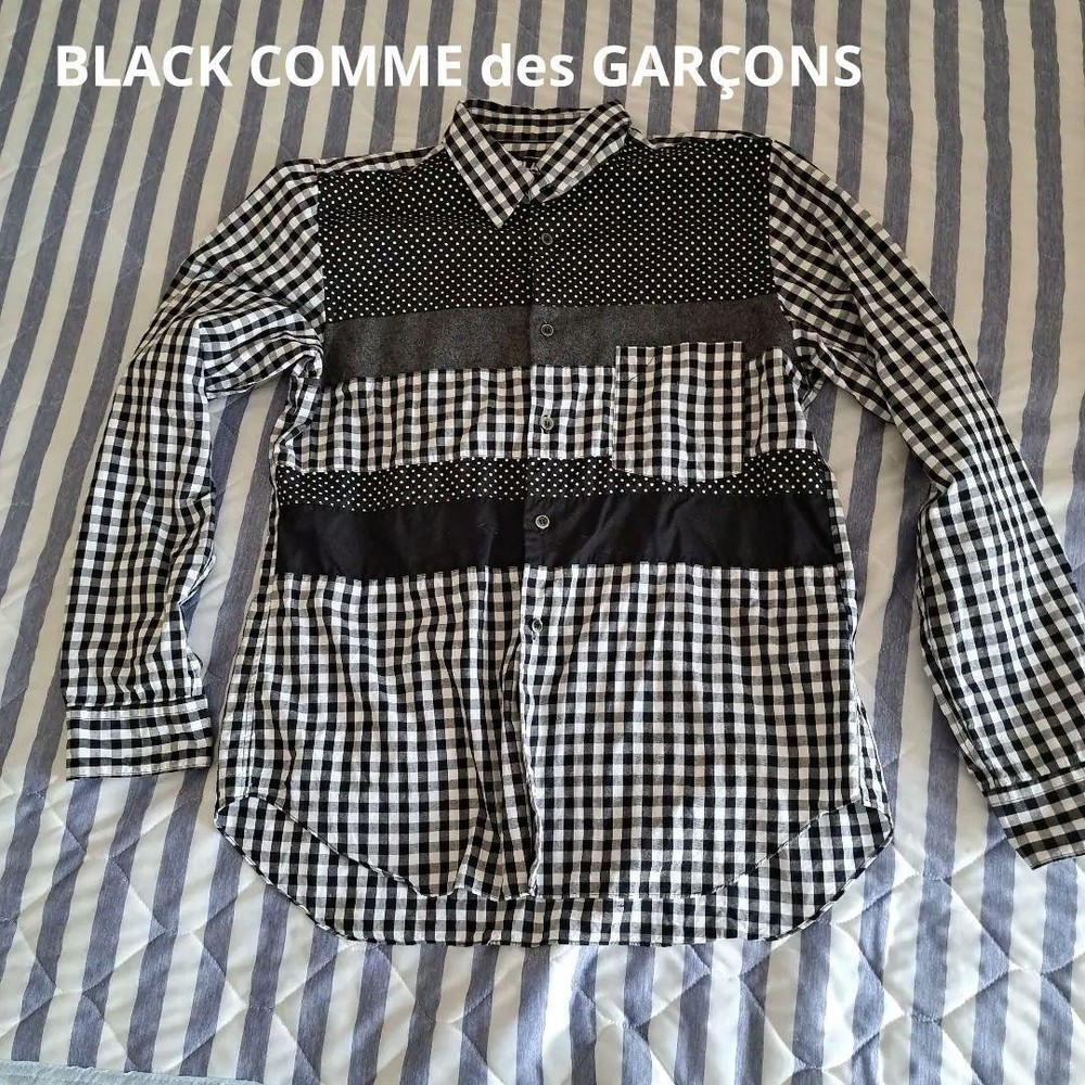 BLACK COMME des GARCONS Patchwork Dot Check Shirt L Width 57cm Long Sleeve