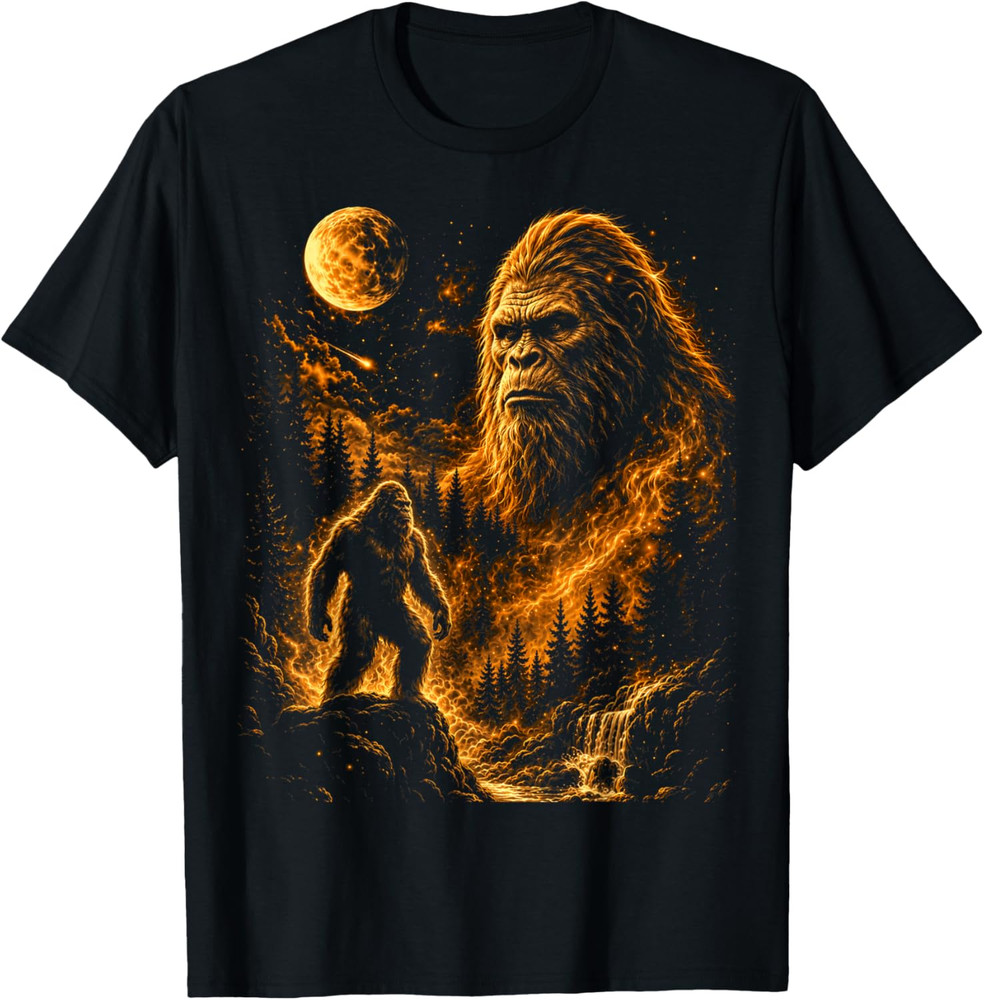 Bigfoot Sasquatch Graphic Tee Cryptid Big Foot Moon Nature T-Shirt