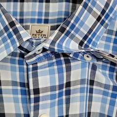 Peter Millar Hidden Button-Down Long-Sleeve Blue Plaid Dress Shirt XL
