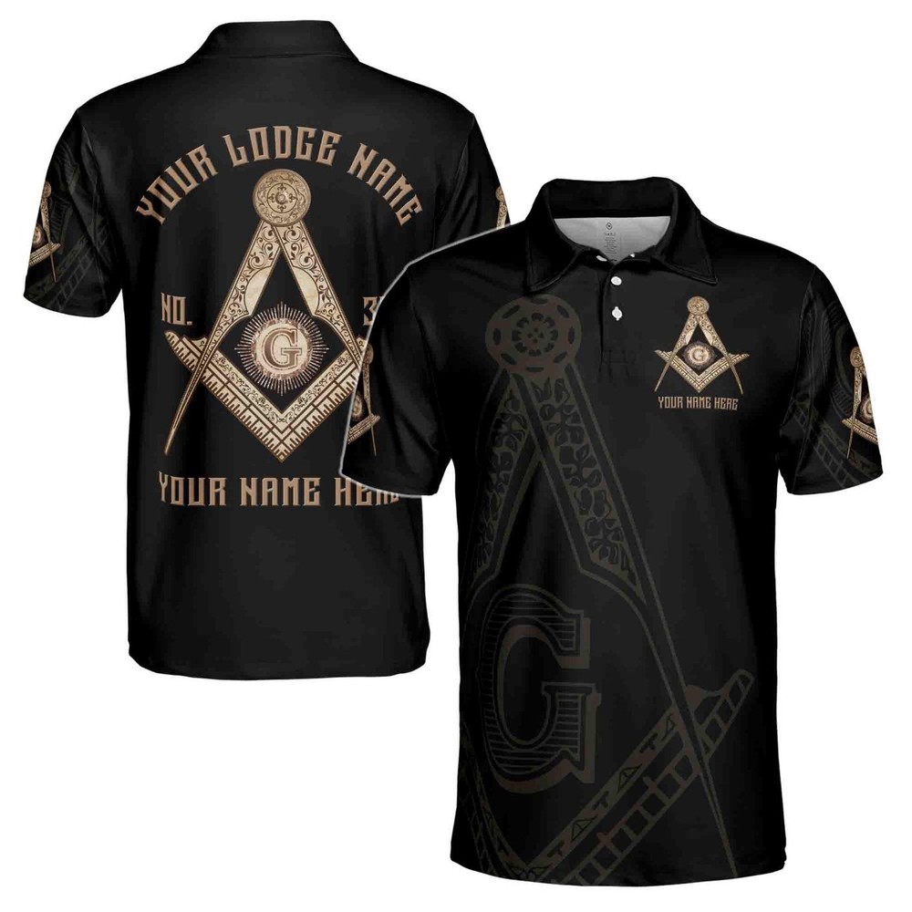 Custom Name Lodge State Freemason Emblem Men’s Polo Shirt S-5XL