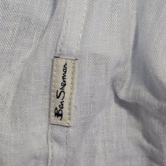 Ben Sherman Mens Blue Modern Classic Fit Linen Blend Button Up Shirt Small