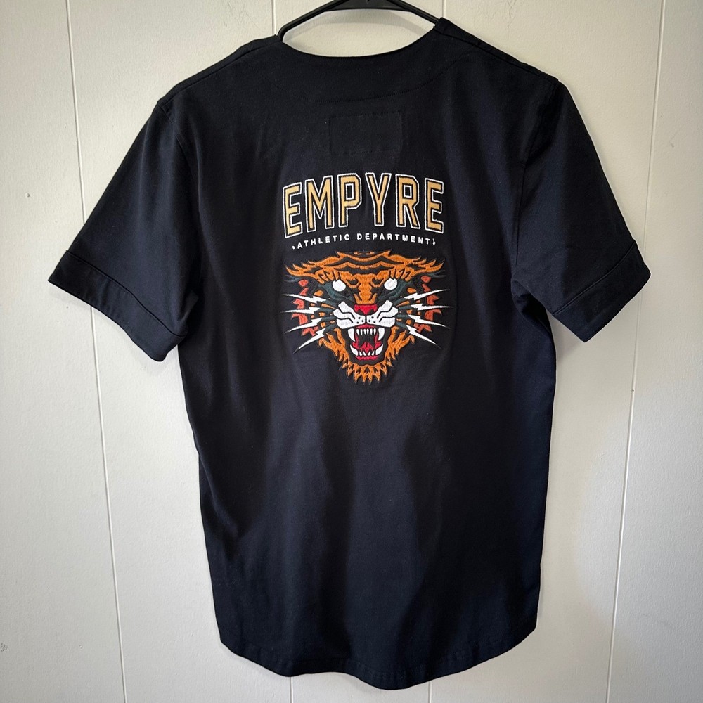 EMPYRE Black Baseball Jersey Tiger Graphic Embroidered Men’s S