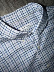 Peter Millar XL Performance Stretch Button Down Shirt Blue Plaid Cotton Lyocell