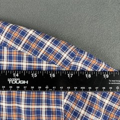 Peter Millar Men’s Medium Blue Orange Plaid Button Front Shirt Short Sleeve