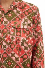 ENGINEERED GARMENTS CLASSIC LONG SLEEVE PINK OLIVE ETHNO PRINT COTTON MENS SHIRT