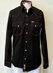 Rafter C Pro Flex 45 Pearl Snap Western Shirt Flip Cuff Mens Small Black Country