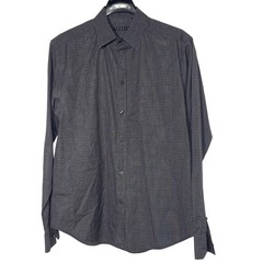 Theory Kyson Micro Checked Button Down Cotton Dress Shirt Purple Black Sz LG