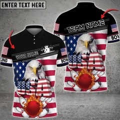 Personalized USA Eagle Bowling Polo Shirt Custom Name Team Outfit