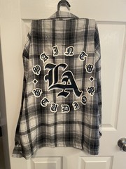 Saints Studio Button Down Ivory Black and Grey Long Sleeve Flannel NWT Sz Men M