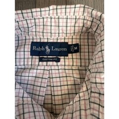 Ralph Lauren Custom Fit Button Down Size M 100% Cotton Pink/Green/Cream