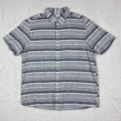 Rowm Shirt Mens XL Short Sleeve Blue Striped Cotton/Poly Casual Button Up