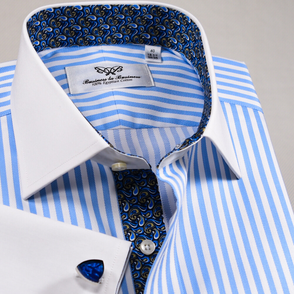 Light Blue Herringbone Contrasst Unique Designed Business Shirt In The Market