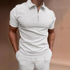 Summer Solid Half-Zip Jacquard Casual Tee