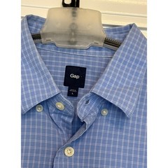 Gap Mens Blue White Grid Pattern Button Down Shirt Long Sleeve Cotton Size L