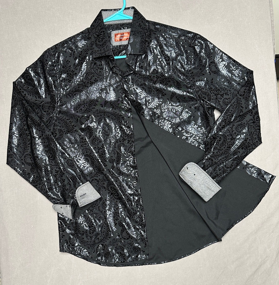 Consequence – Men’s Size Medium Paisley Button Up Black on Black Flip Cuff