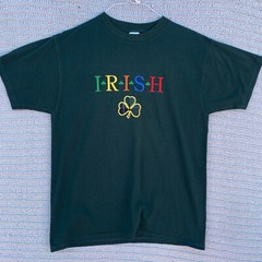 Green Irish T-Shirt Adult Large St Patricks Day Embroidered Crew Neck Mens L