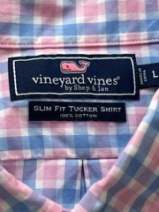 Vineyard Vines Tucker Shirt L Slim Fit Pink blue Check Button Down Cotton Preppy