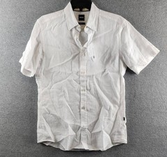 Boss Stretch Linen Blend Roan Slim Fit Shirt Men’s S White Button Closure S/S