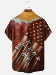 American Flag Funny Landscape Beach Stars and Stripes Chest Pocket Casual Shirt