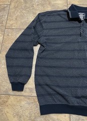 Safe Harbor Men’s Medium Blue Knit Polo Pullover Long Sleeve Retro Geometric
