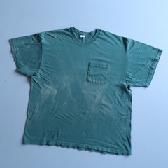 Green Blank Fruit of the Loom Pocket Tee T Shirt Sun Ghost Faded Distressed XXL