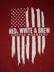 “Red White & Brew” Coffee Roastery Large Red Cotton Blend Tee-Shirt