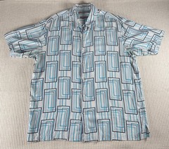 John Henry Washable Silk Button Front Shirt Men’s Large Blue Geometric Print