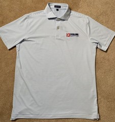 Peter Millar Large Men Performance Polo White Sky Blue Stripes EUC