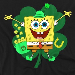 Spongebob Squarepants St. Patrick’S Day Spongey Four Leaf Clover T-Shirt, Black