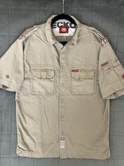Y2K Ecko Unltd Button Down Utility Safari Style Shirt Mens Size Large Tan Vented