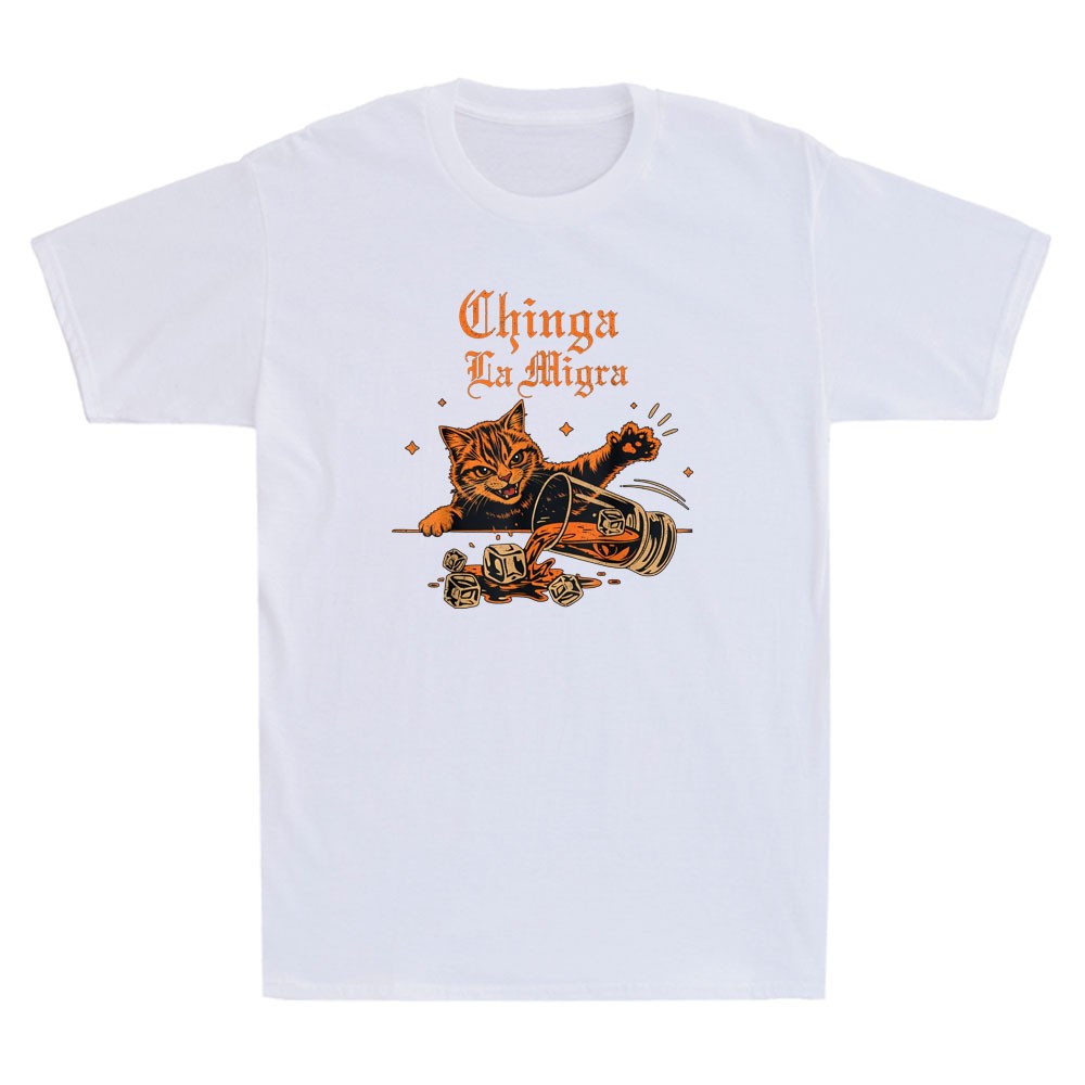 Chinga La Migra Cat Sarcastic Quote Funny Gothic Cat Art Vintage Men’s T-Shirt
