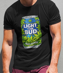 Light The Bud T-SHIRT Marijuana Weed Leaf Beer Can Funny 420 Stoner Cannabis TEE