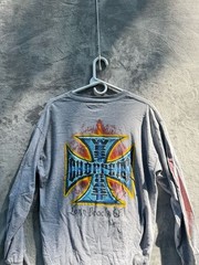 Vintage Y2K West Coast Choppers Long Sleeve T-Shirt Grey with Flame Graphics