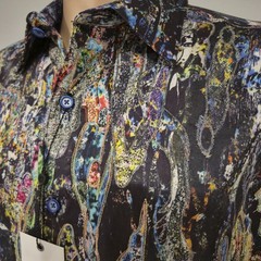 NWT $348 ROBERT GRAHAM EXOSPHERE BUTTON DOWN ABSTRUCT SILVER GOLD EMBROIDERY M