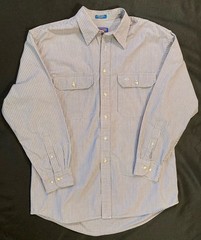VTG Pendleton Woolen Mills Double Pocket Button Down Cotton Shirt Gray Stripe M