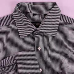 Donald J. Trump Dress Shirt Mens 17 36/37 Black White Pinstripe Signature Cotton