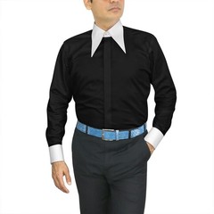 Men’s Disco Extra Long Point Spread Collar Black Hidden Buttons Gala Event Shirt