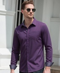 Hi-Tie Men’s Wrinkle Free Inner Contrast Jacquard Long Sleeve Button Down Shirt