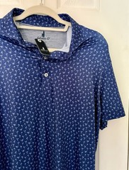 Mens Johnnie-O Featherweight Pin-Up AOP Martini Print Polo – Lake Blue, S – NWT