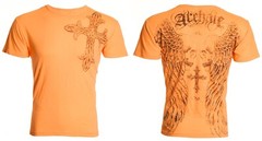ARCHAIC by AFFLICTION Orange Black BLASTER Short Sleeve Slim Fit Y2K T-shirt NWT